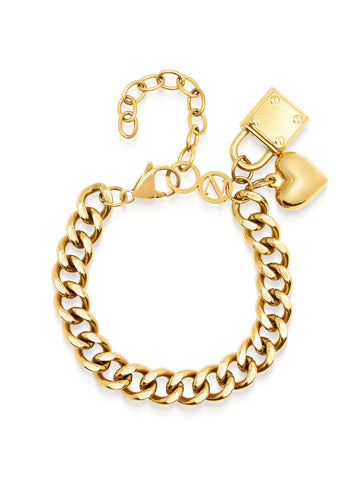 Nialaya Women's Chain Bracelet Gold Cuban Charm Bracelet Gold Cuban Charm Bracelet